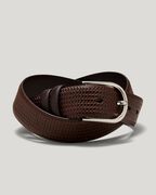 Textured leather belt, Brown, hi-res